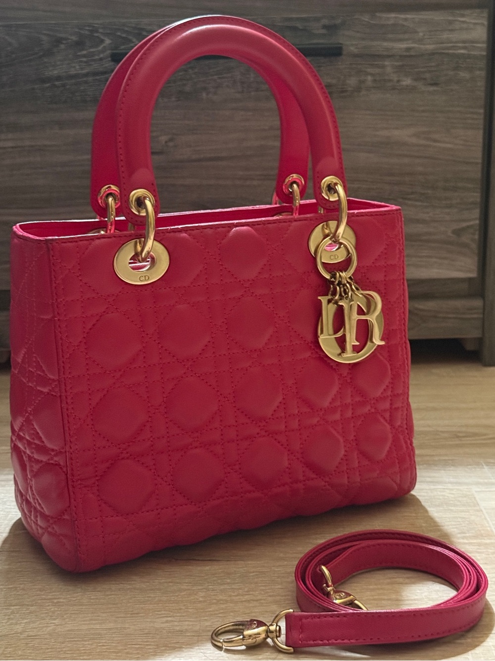 Dior Fuchsia Lady Dior Quilted Top-Handle Satchel